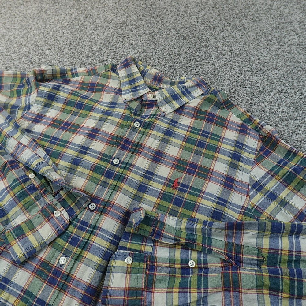 VTG Ralph Lauren Shirt Mens XL Madras Plaid Chambray Button Up Long Sleeve Pony